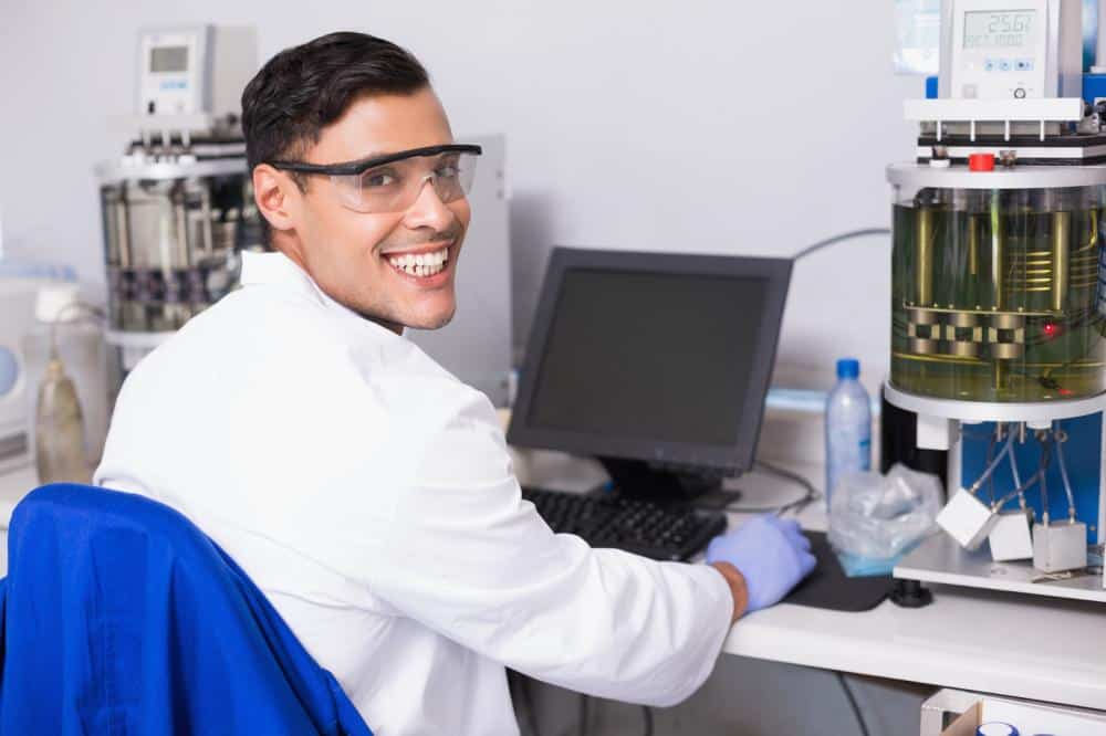 smiling scientist working